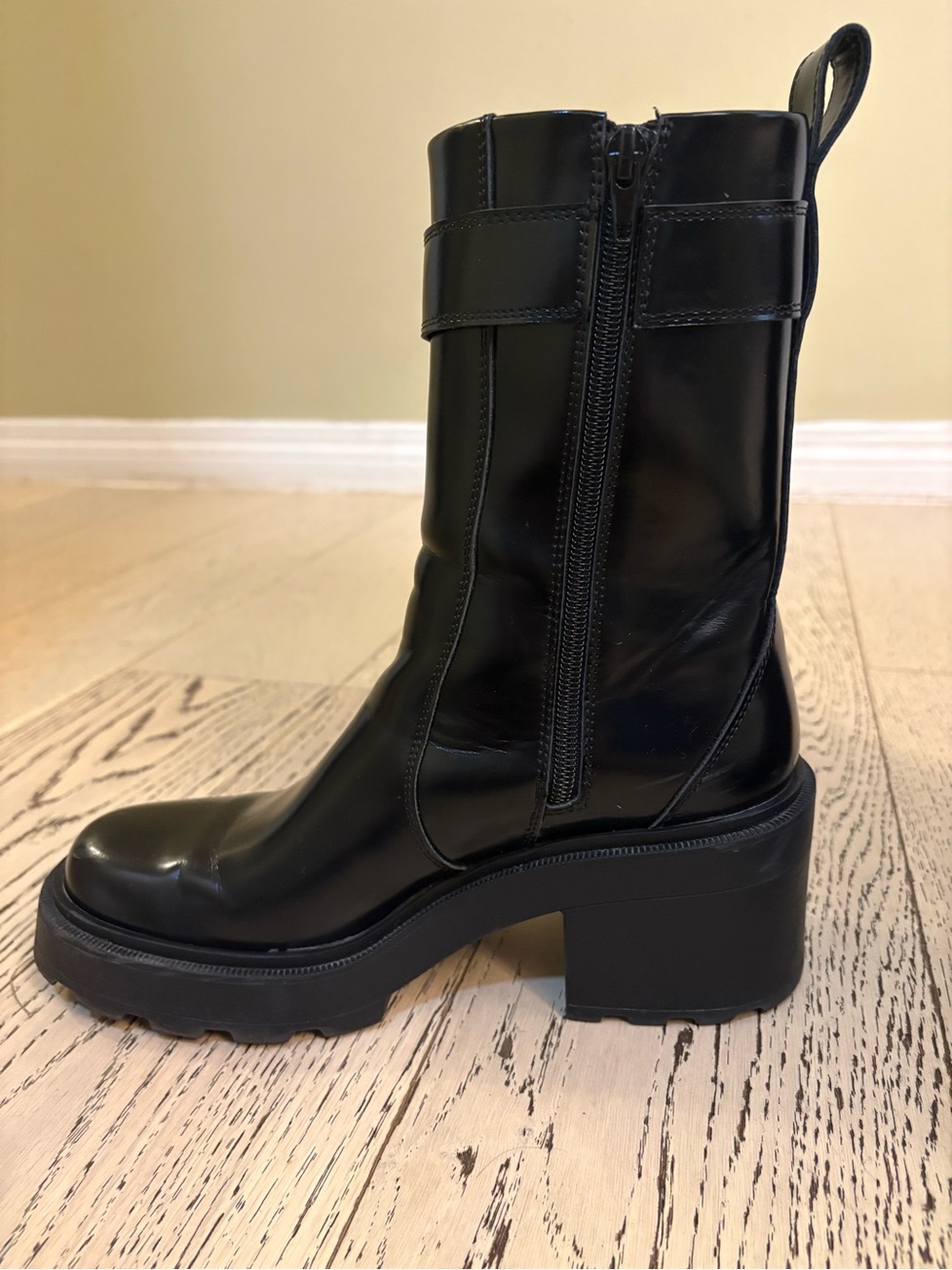 Zara Platform Lug Chelsea Boots with Buckle Strap Size 39 - Picture 5 of 10